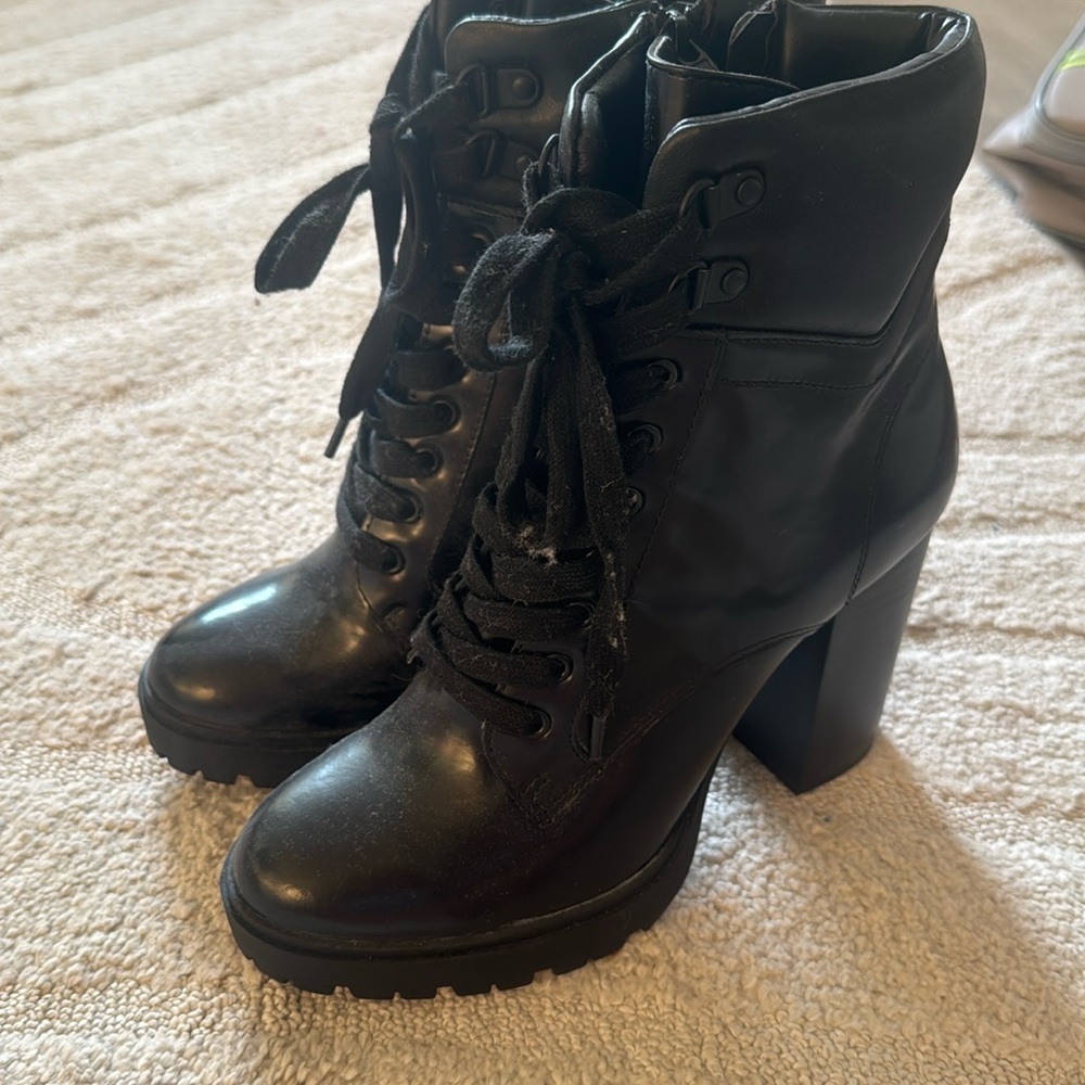 AQUA leather stacked heel platform hikers